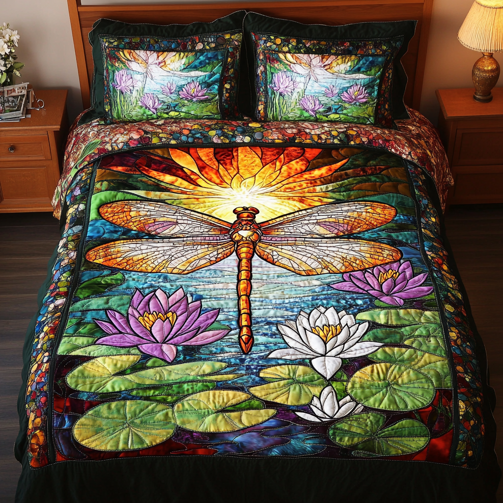 Graceful Dragonfly Quilted Bedding Set Bed Room Decoration Presents For Dragonfly Lovers Women