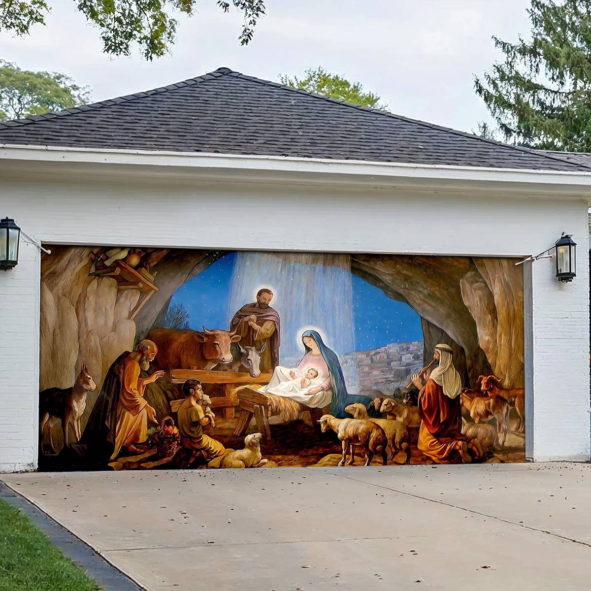 Graceful Embrace Christmas Garage Door Banner Winter Home Decor Christmas Gift For Christians