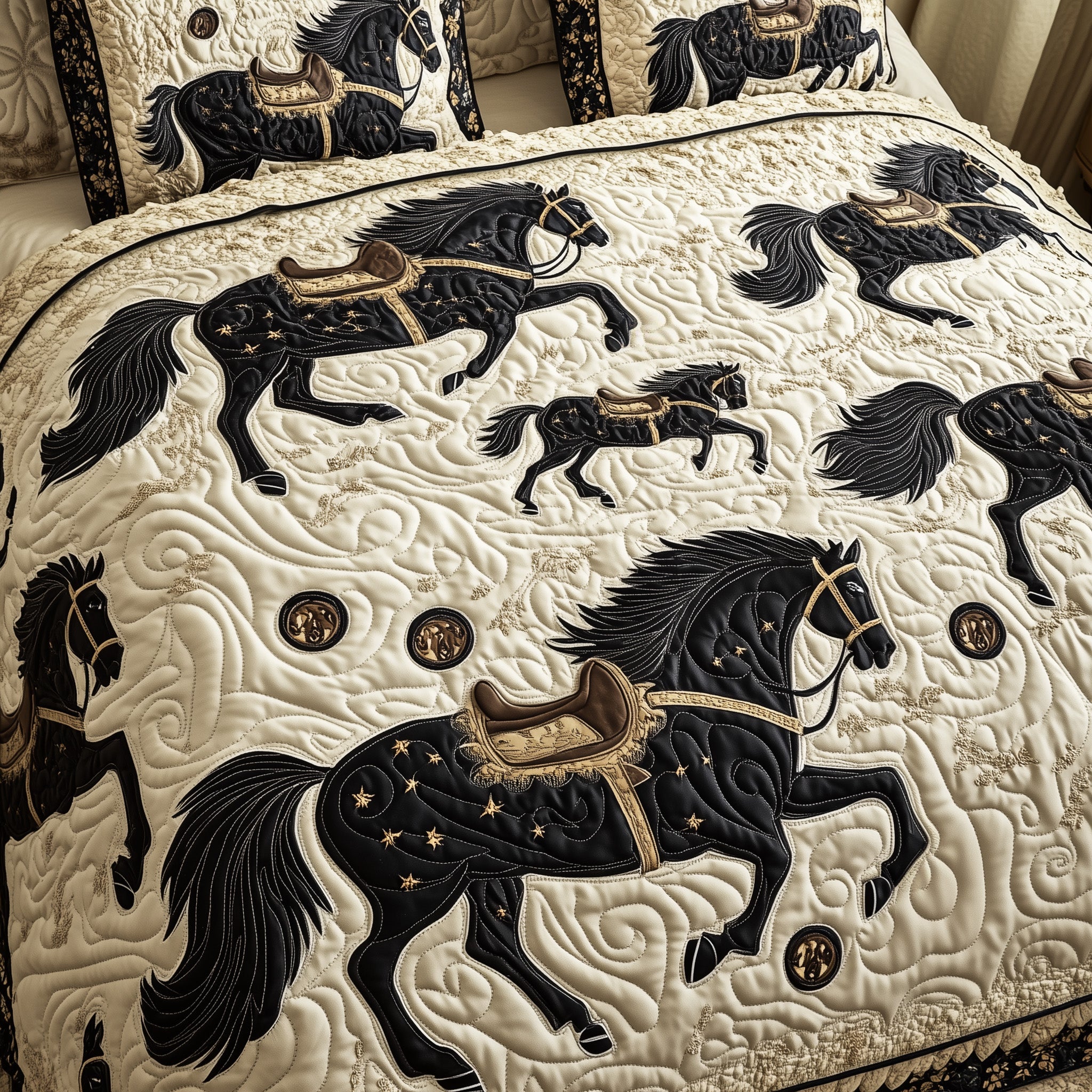 Graceful Horse Parade Quilted Bedding Set Duvet Cover Bed Sheet Gifts For Teenage Horse Lovers