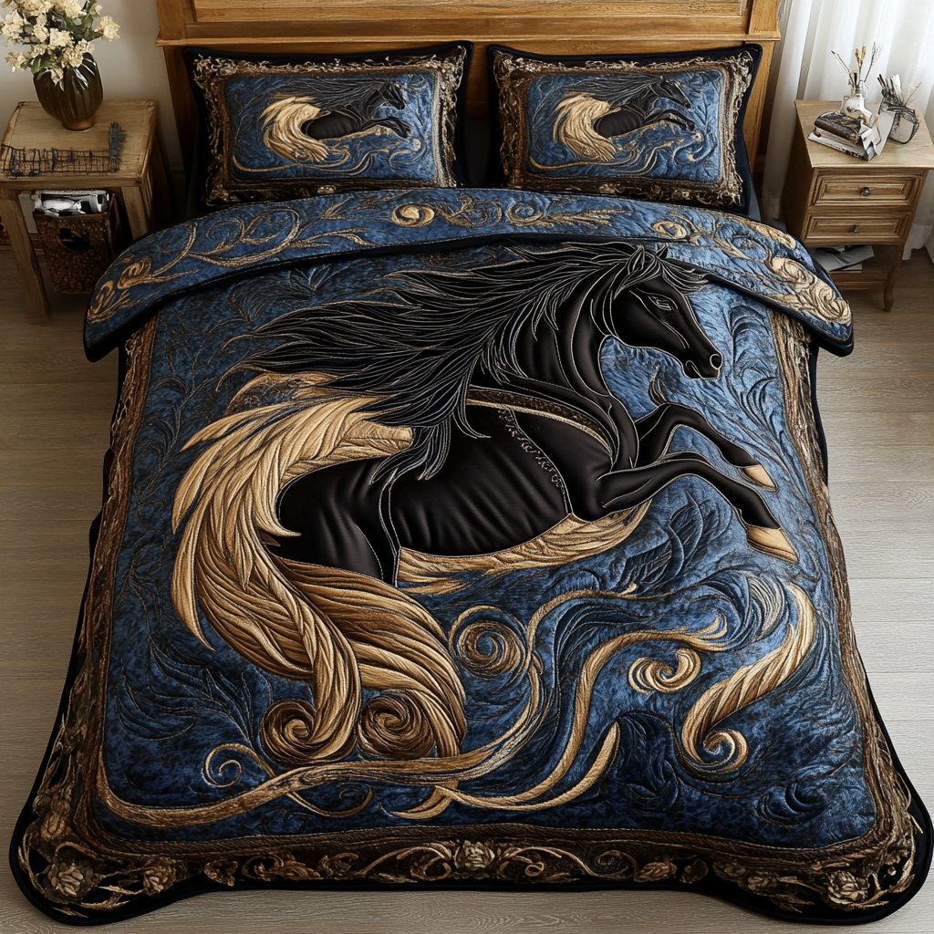 Graceful Horse Quilted Bedding Set Duvet Cover Bed Sheet Set Horse Christmas Presents