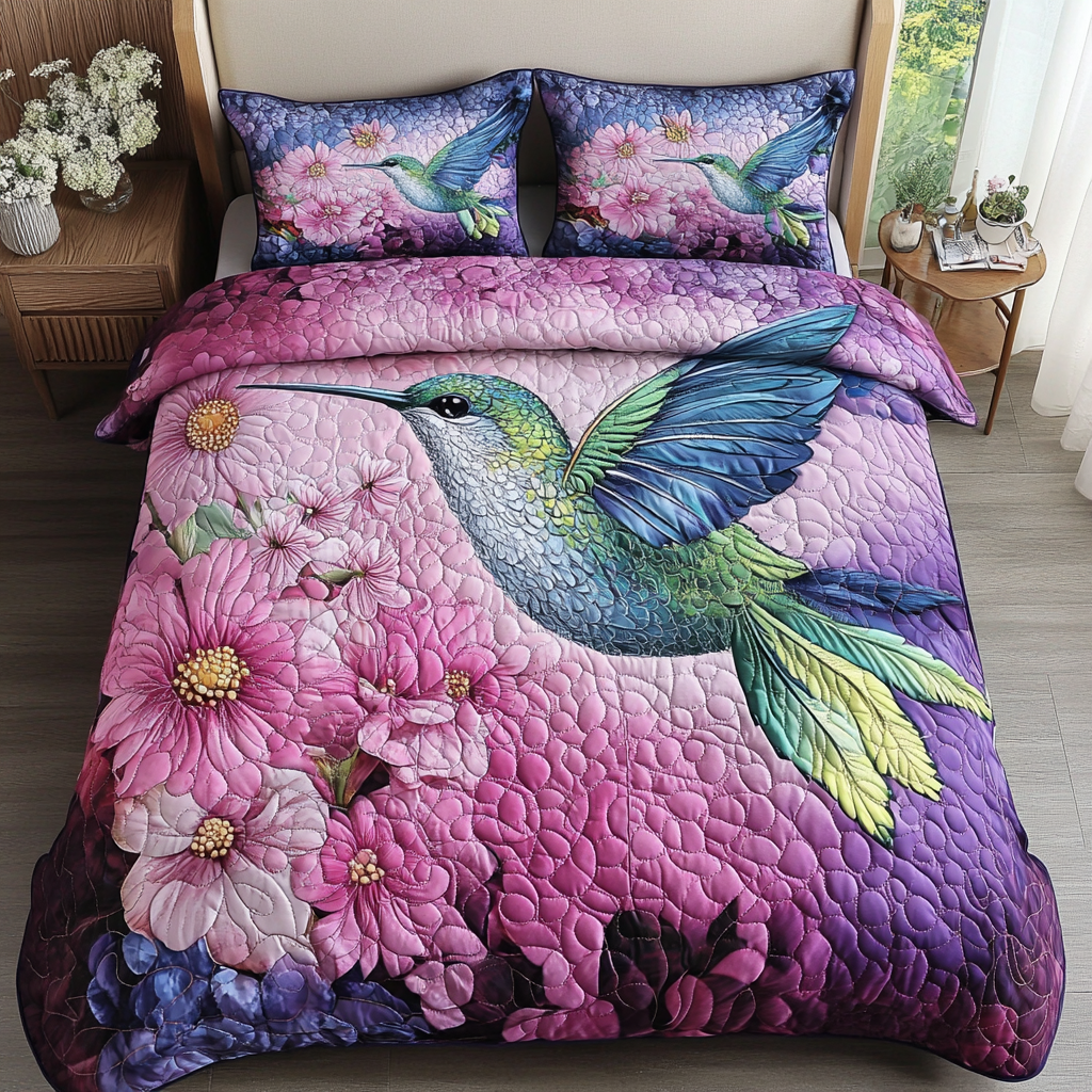 Graceful Hover Quilted Bedding Set Best Bedspread Set Best Hummingbird Related Gifts