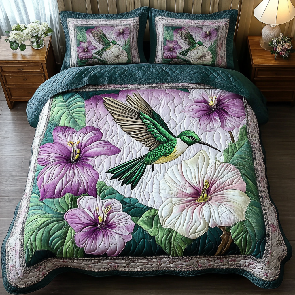 Graceful Hummingbird Quilted Bedding Set Holiday Duvet Cover Set Beautiful Hummingbird Gifts