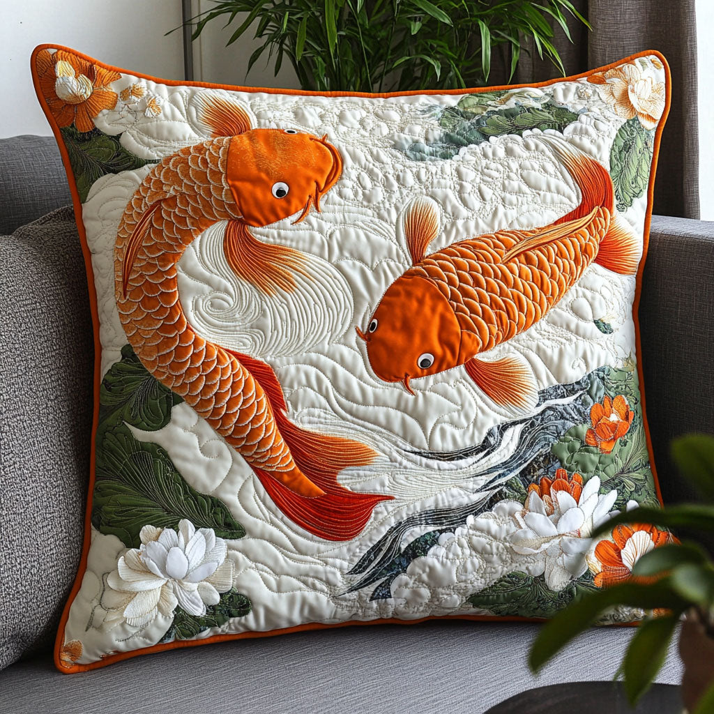 Graceful Koi Quilted Pillow Case Throw Pillows For Couch Gifts For The Family Christmas