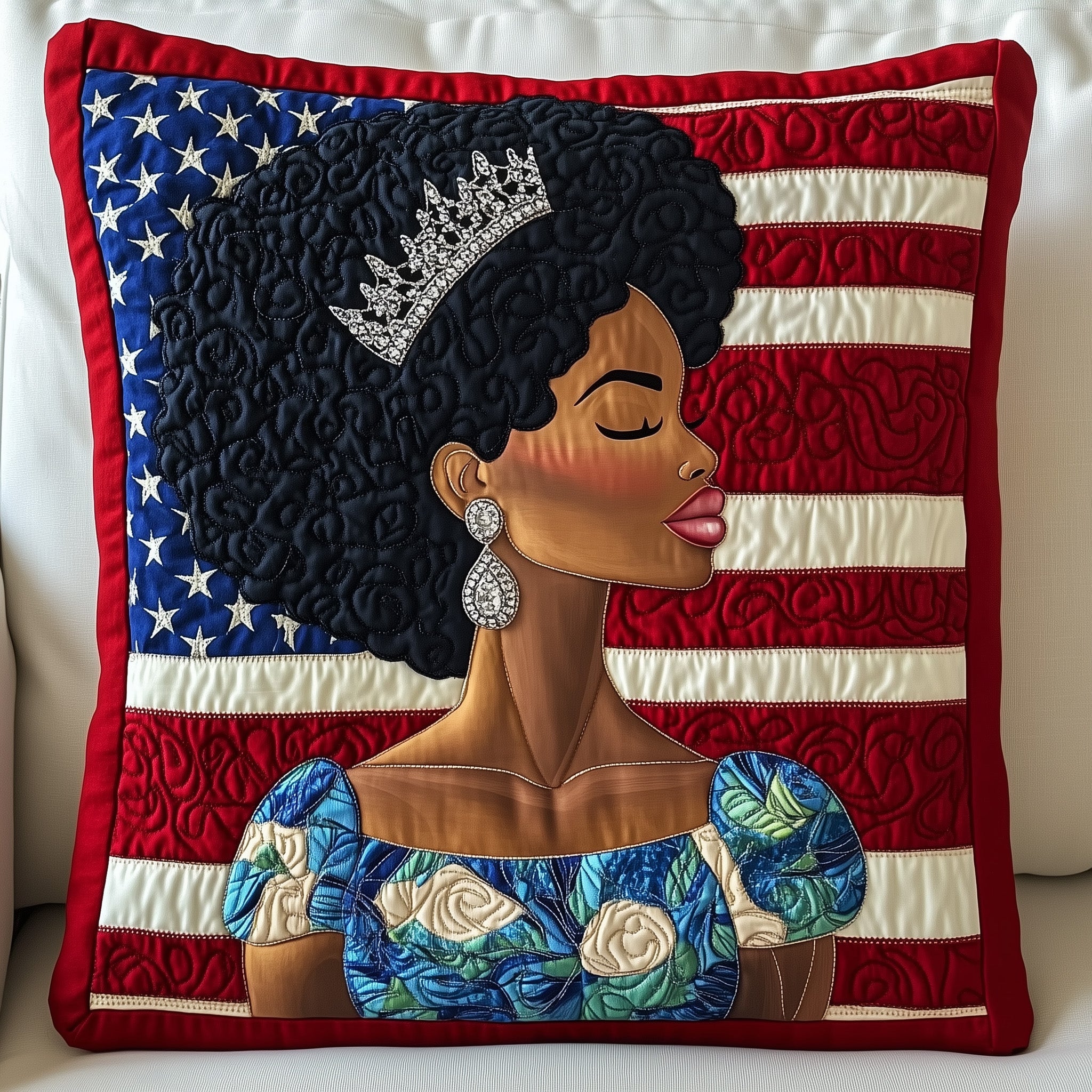 Graceful Liberty Quilted Pillow Case Pillow Protector CoverMelanin African American Gifts Items