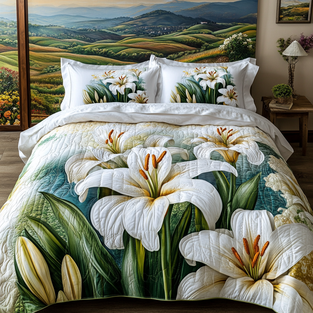 Graceful Lily Quilted Bedding Set Soft Bedding Set That Makes a Great Christmas Gift