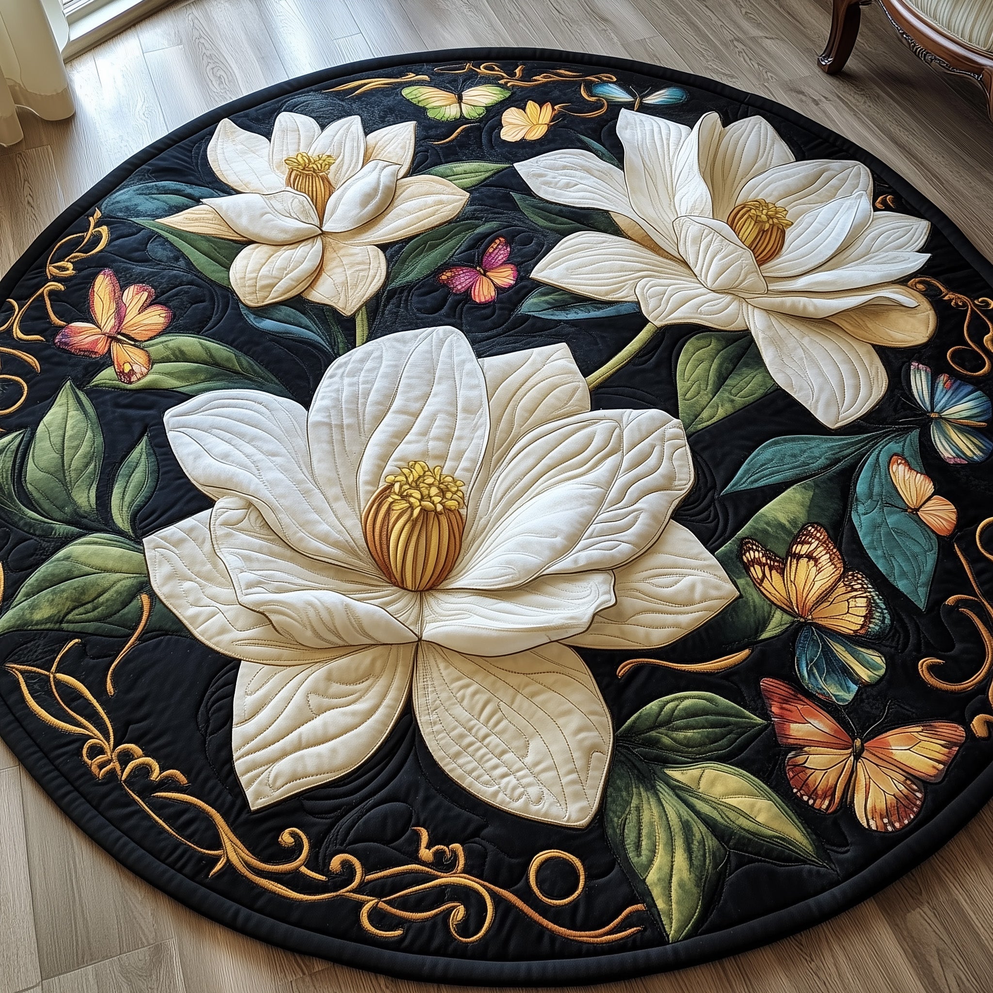 Graceful Magnolia Quilted Round Mat Halloween Gift