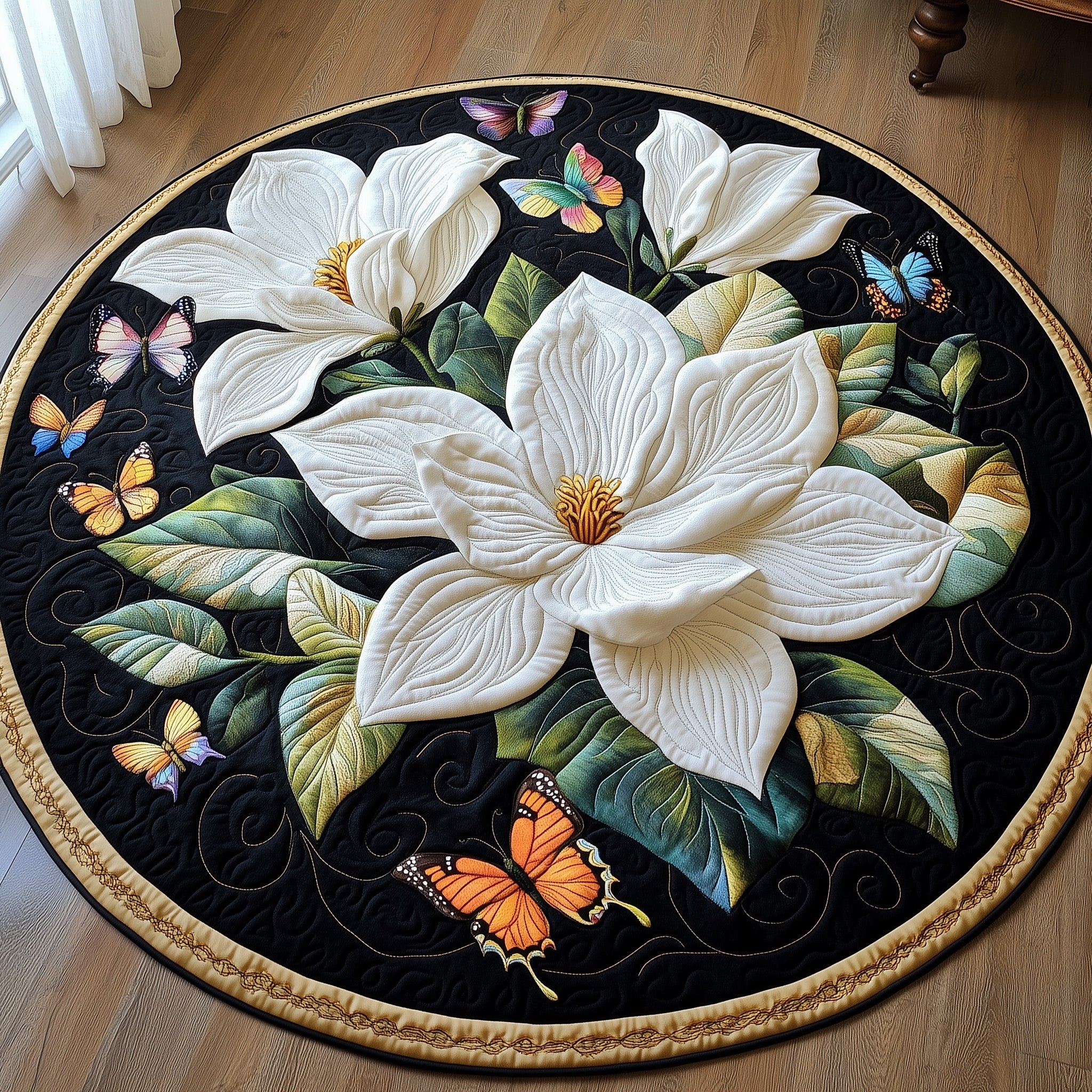 Graceful Magnolia Quilted Round Mat Premium Quilted Round Mat for Cozy Living Spaces