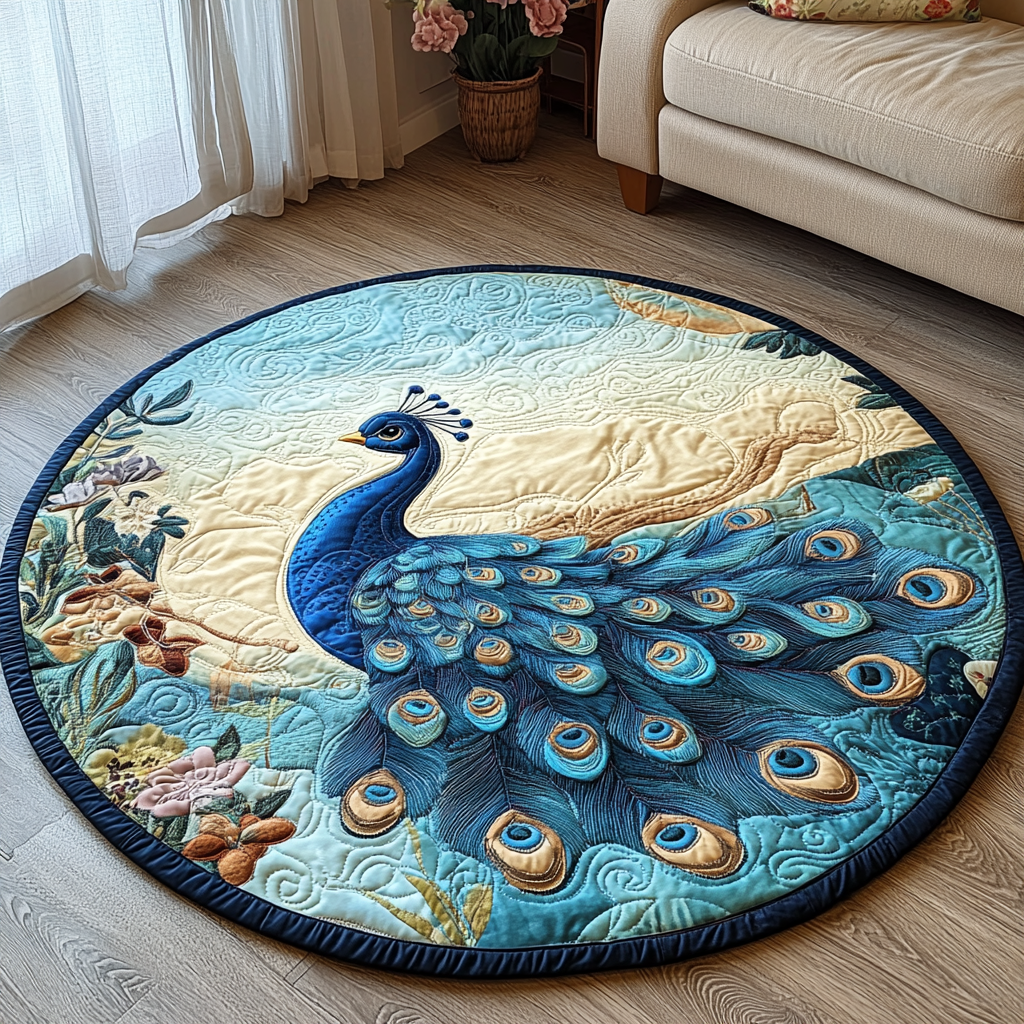 Graceful Peacock Quilted Round Mat Outdoor Decor Good Christmas Presents For Grandma