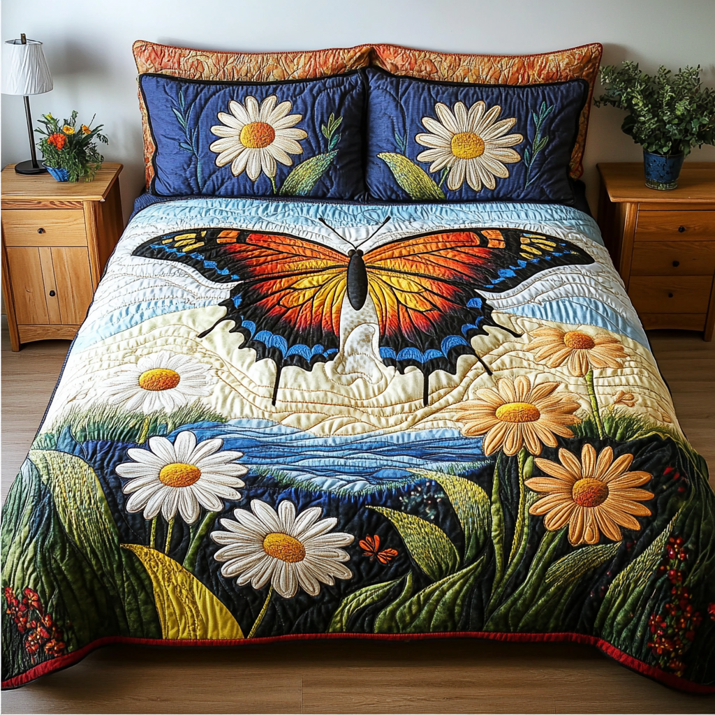 Graceful Soar Quilted Bedding Set Holiday Duvet Covers Butterfly Theme Gifts