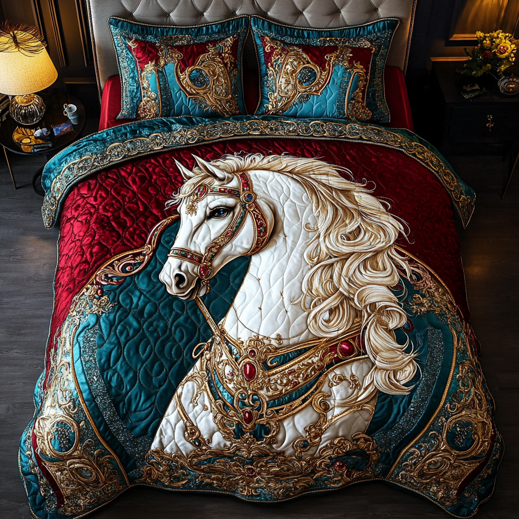 Graceful Stride Quilted Bedding Set Bedroom Decorations Gifts For Someone Who Likes Horses