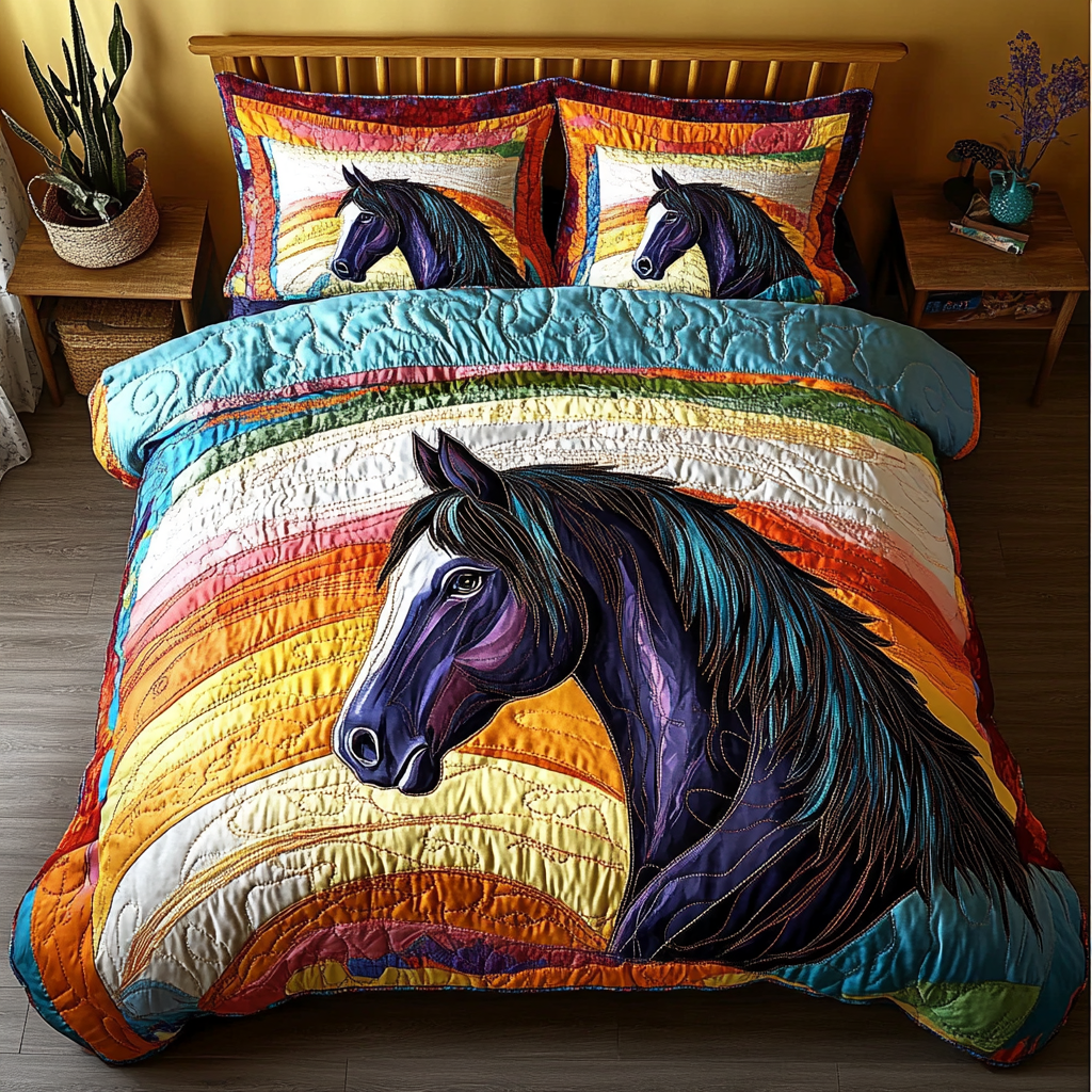 Graceful Stride Quilted Bedding Set Christmas Duvet Sets Gifts For Young Horse Riders