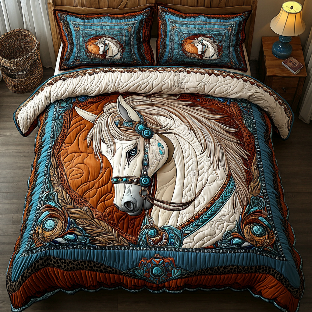 Graceful Stride Quilted Bedding Set Holiday Season Duvet Cover Set Horsey Gifts For Friends
