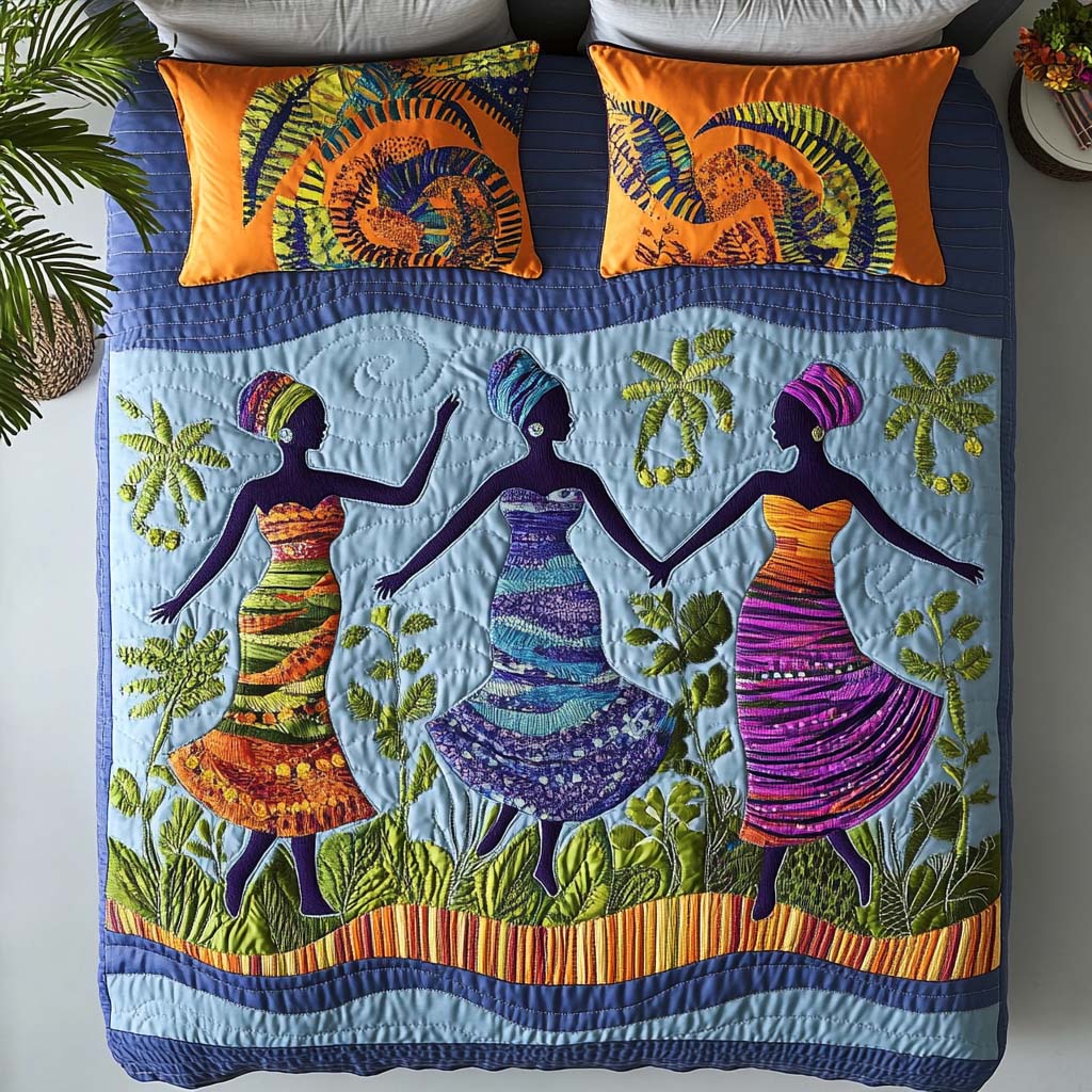 Graceful Sun Queens Quilted Bedding Set Cozy Bedroom Decor African American Gifts For Her