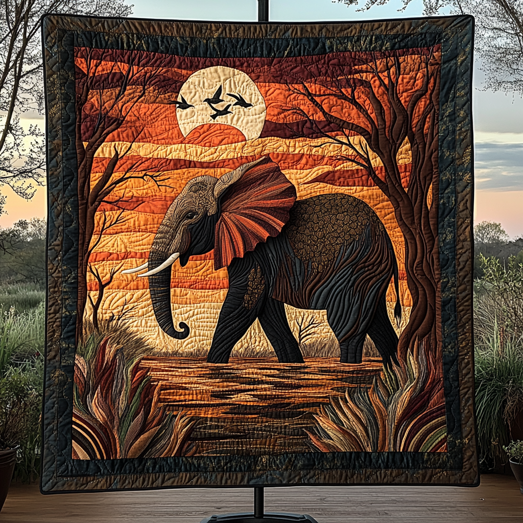 Graceful Trunk Guardian Quilted Blanket Presents For Elephant Lovers