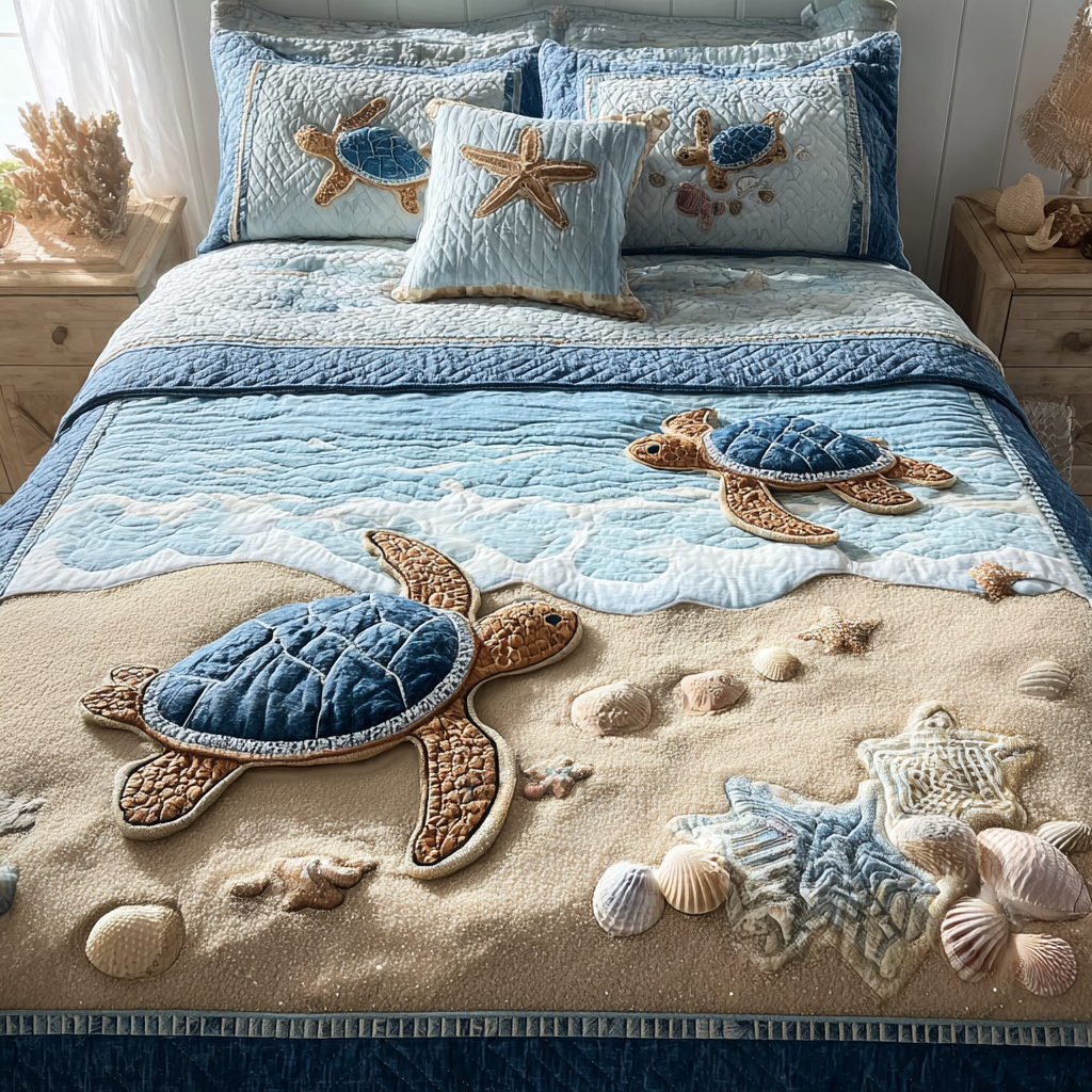 Graceful Turtle Quilted Bedding Set Bedroom Decorations Sea Turtle Gift Ideas