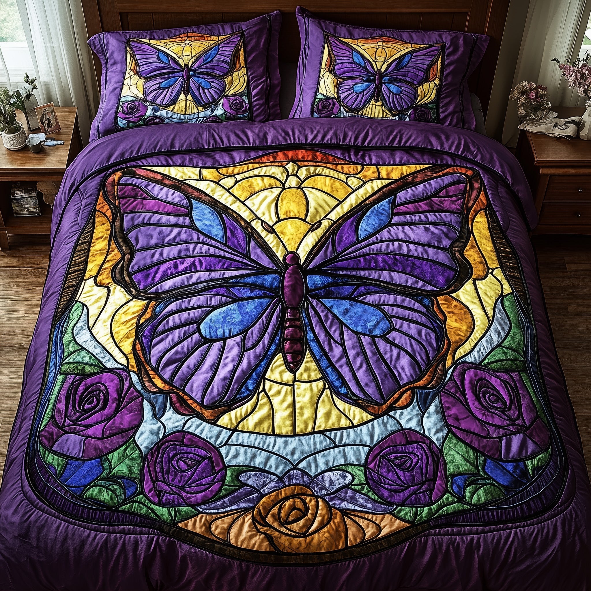 Graceful Wings Quilted Bedding Set Duvet Cover Bedspread Great Butterfly Lover Gifts