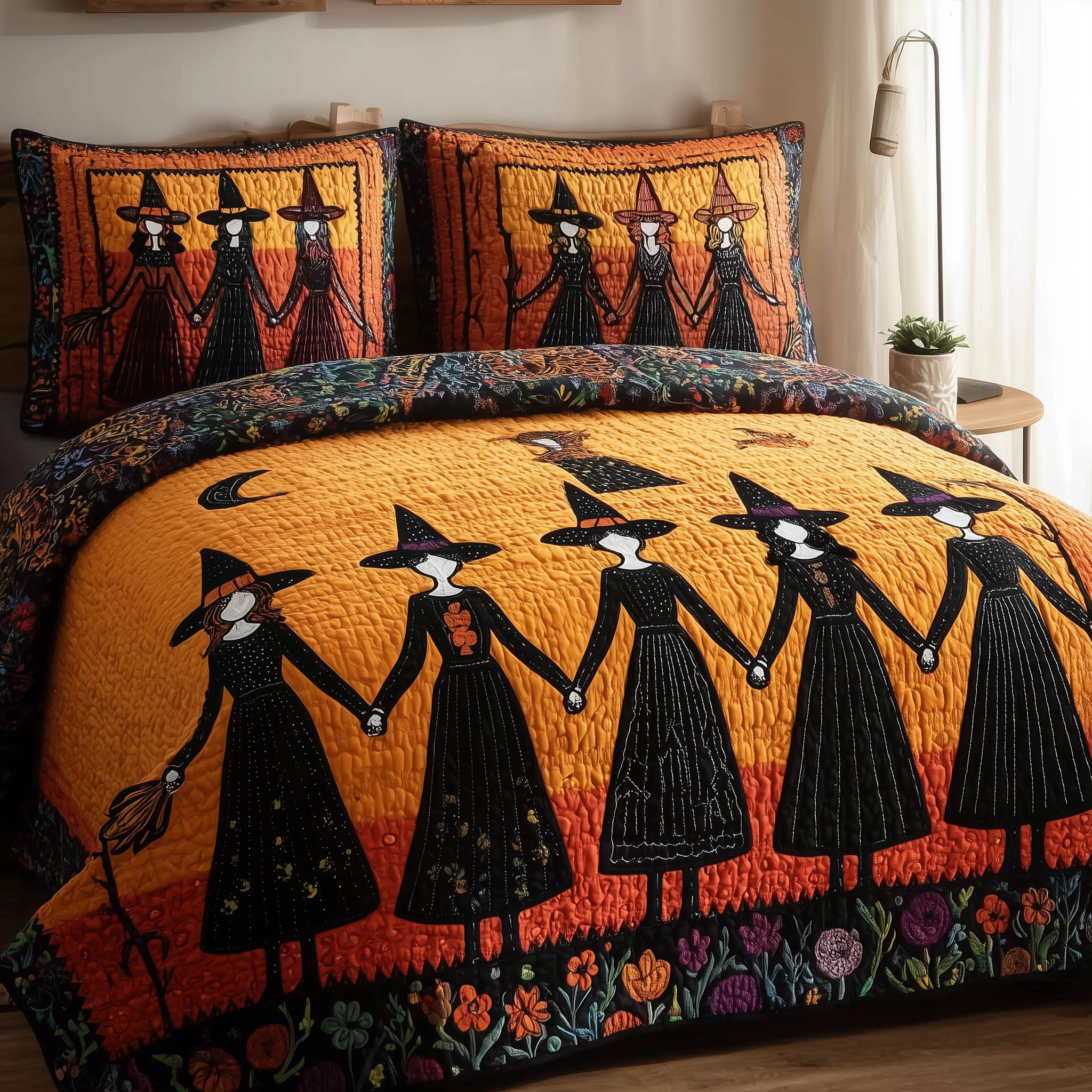 Gracefully Witchy Quilted Bedding Set Duvet Cover Bedspread Halloween Birthday Gifts