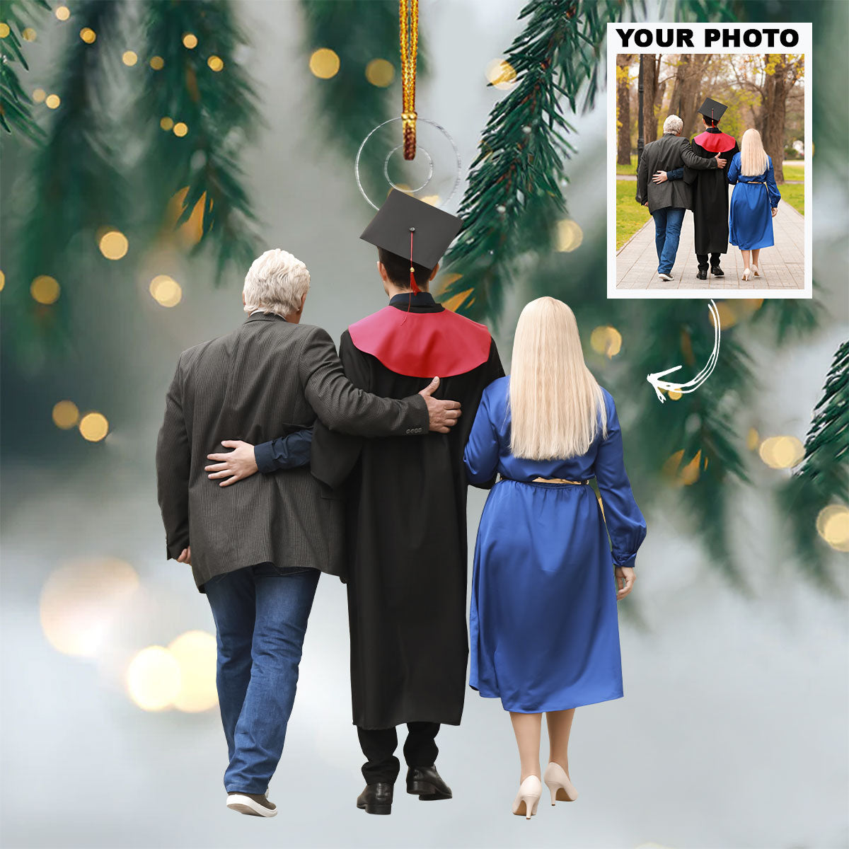Graduate With Parents Personalized Custom Photo Mica Ornament Christmas Gift For Gradu