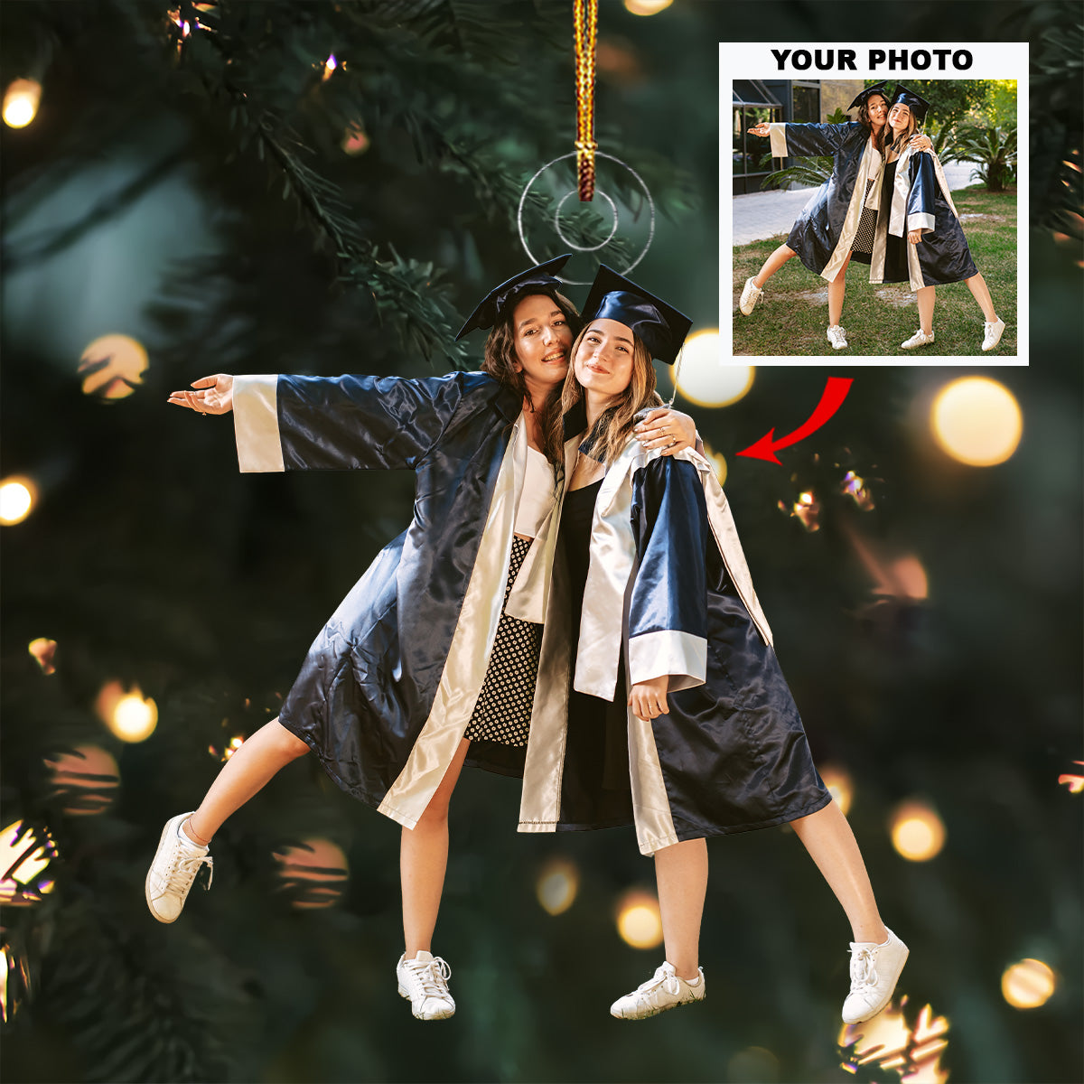Graduation Twin Personalized Photo Mica Ornament Christmas Gift For Family Members Fri