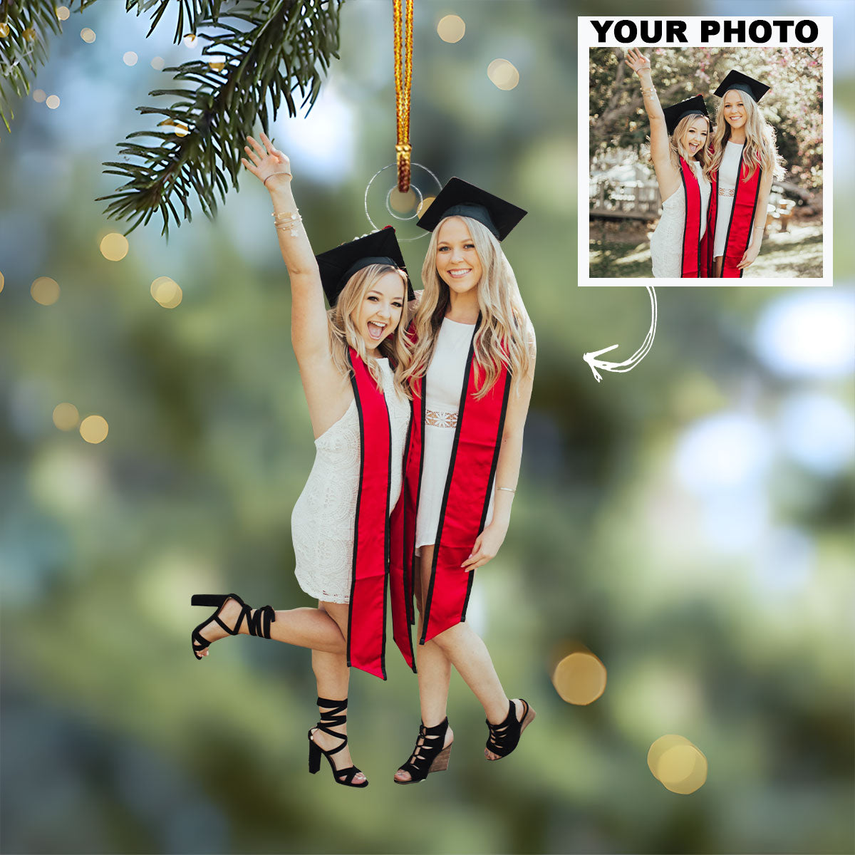 Graduation With Bestie Personalized Custom Photo Mica Ornament Christmas Gift For Grad