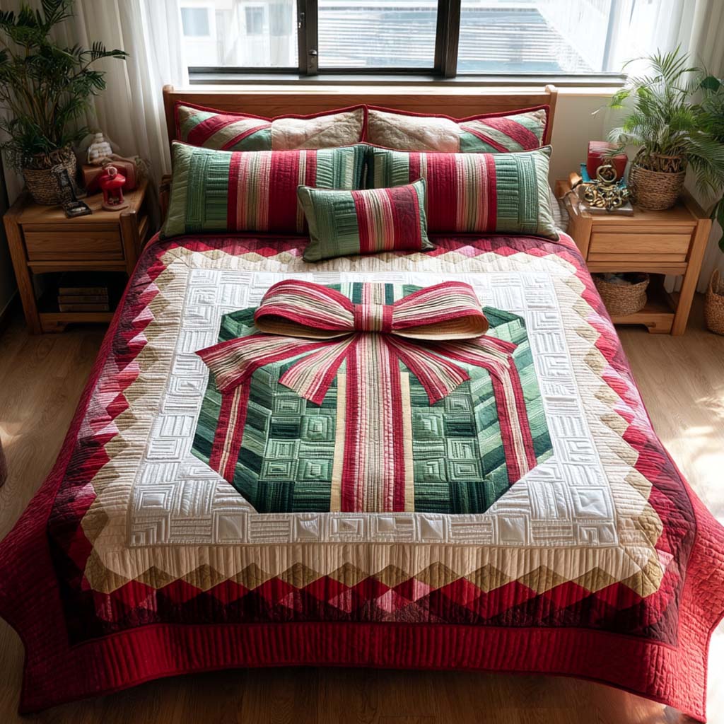 Grand Gift Bow Quilted Bedding Set Holiday Season Duvet Cover Set Christmas Gifts For My Wife