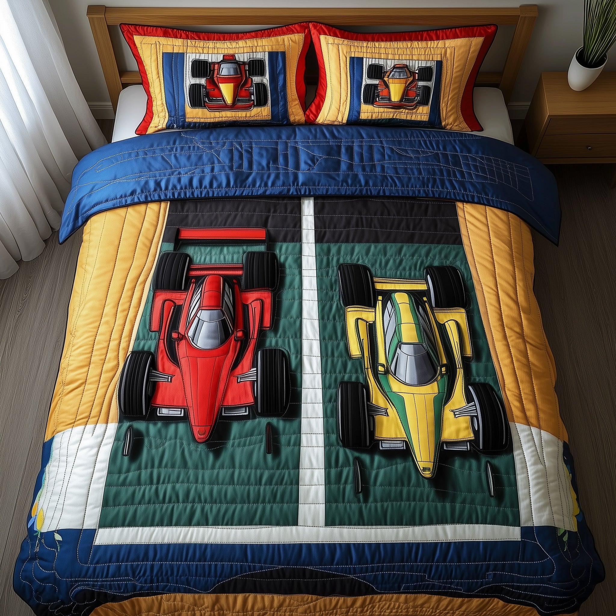 Grand Prix Racer Quilted Bedding Set Duvet Cover Merchandise Driving Fast Cars Gift F1