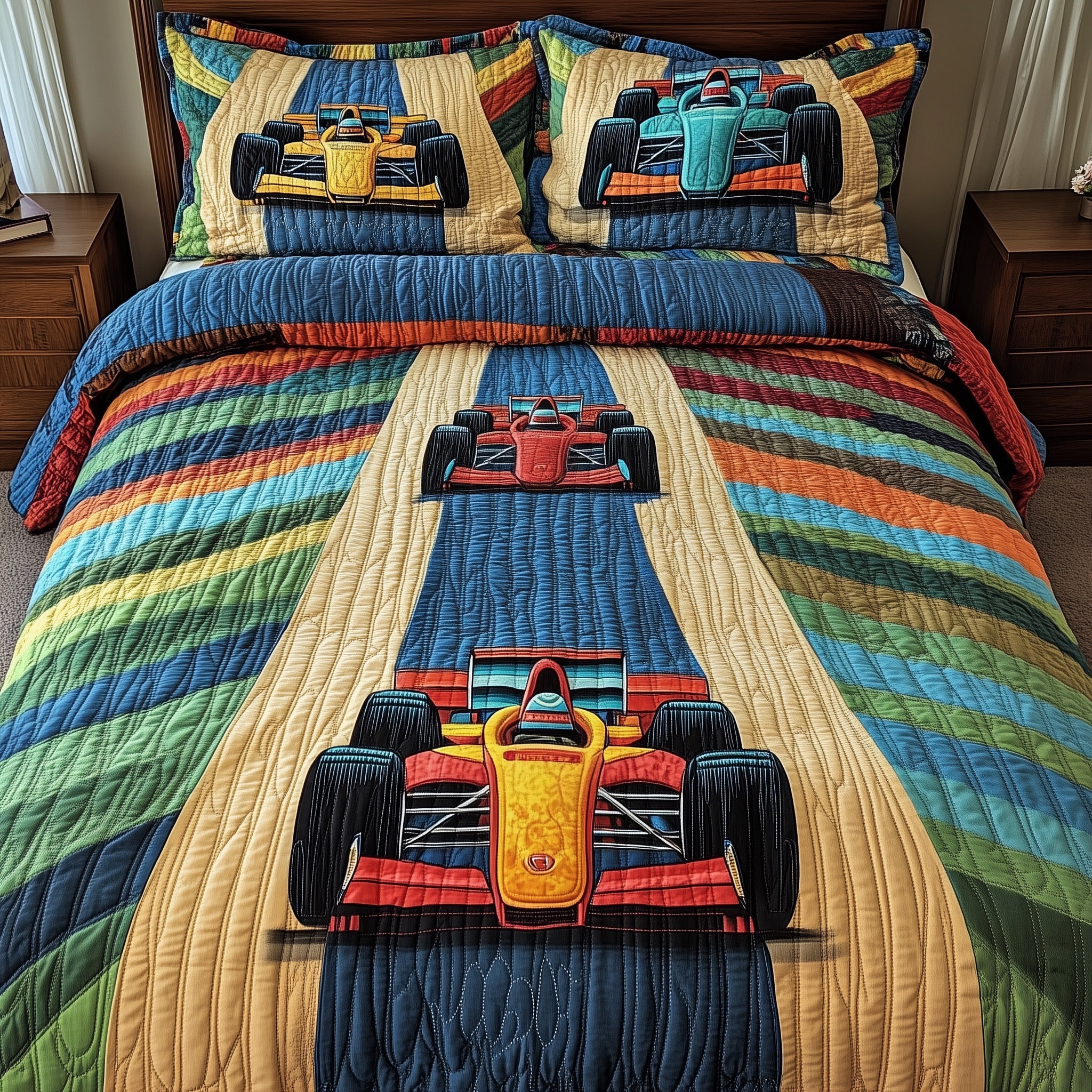 Grand Prix Racer Quilted Bedding Set Duvet Cover Merchandise Gifts For Dirt Track Racers