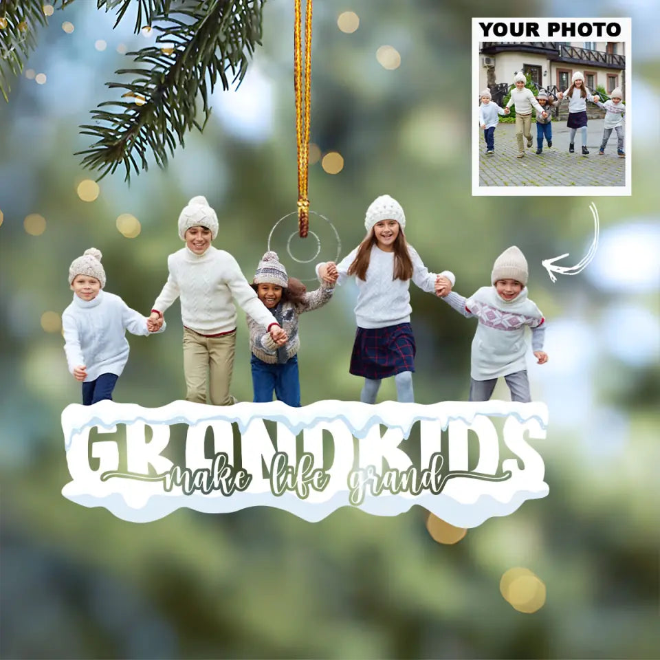 Grandkids Make Life Grand Personalized Custom Photo Mica Ornament Christmas Gift For