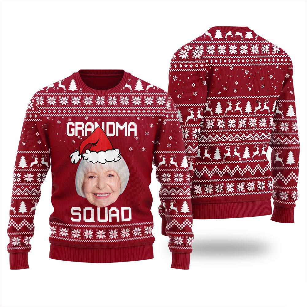 Grandma Squad Custom Face Ugly Christmas Sweater For Women Christmas Vacation Sweater