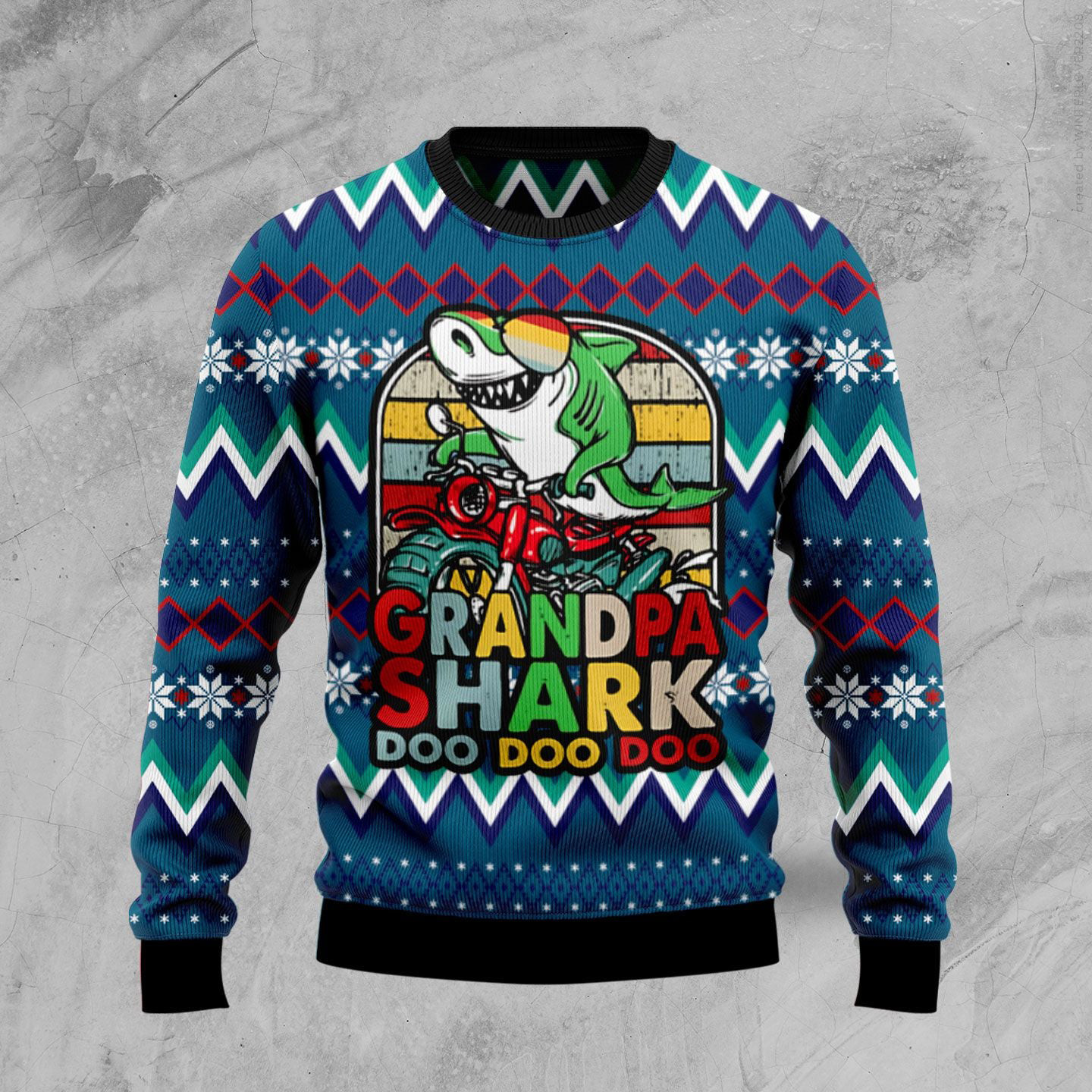 Grandpa Shark Dododo Ugly Christmas Sweater Festive Clothing Xmas Gifts For Shark Lovers