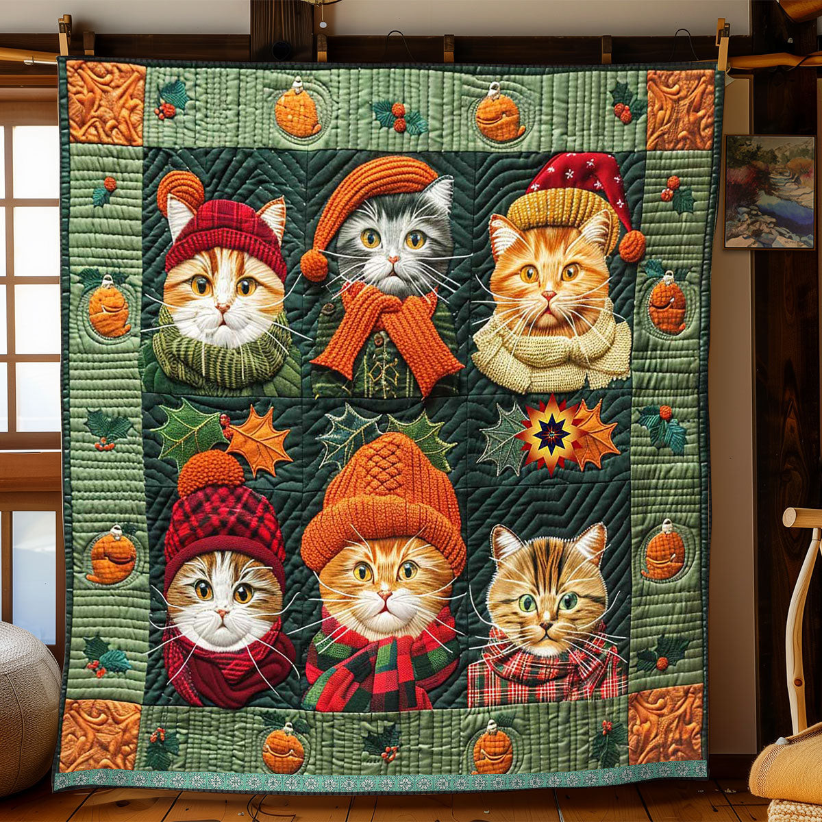 Granny Autumn Cat Holiday Xmas Quilt Blanket Best Christmas Gifts For Mom