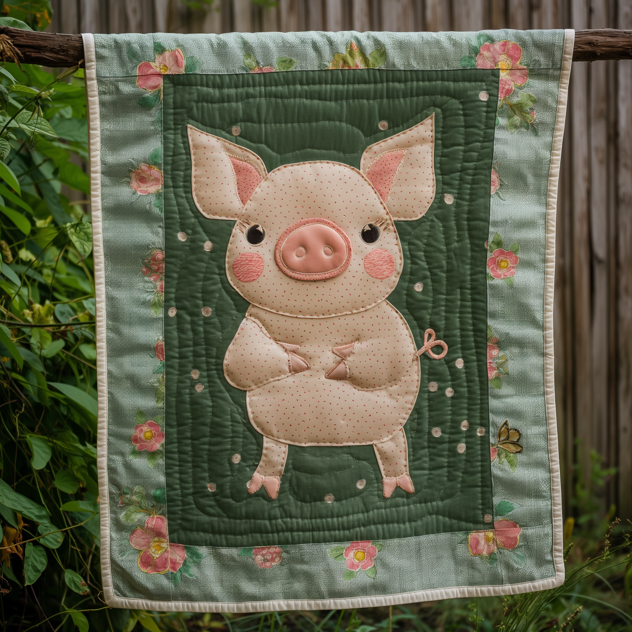 Grassy Greens Pig Quilted Blanket Cute Christmas Blankets