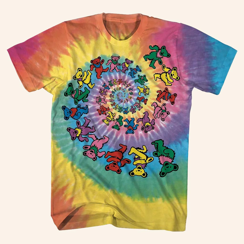 Grateful Dead Merch Dancing Bears Spiral Tie Dye Shirt Gift For Rock Lover