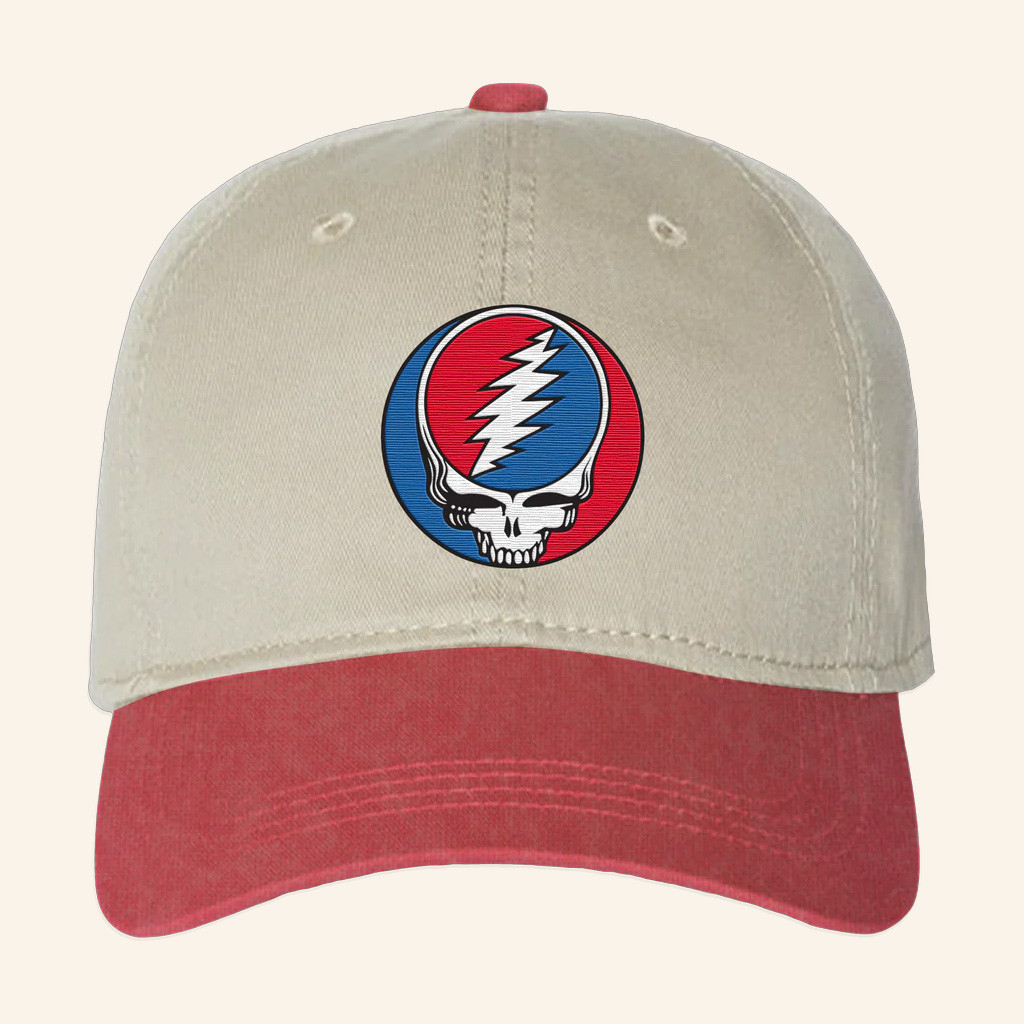 Grateful Dead Merch Embroidered Stealie Two Toned Hat Birthday Present For Husband Grateful Dead Merch Embroidered Stealie Two Toned Hat Birthday Present For Husband