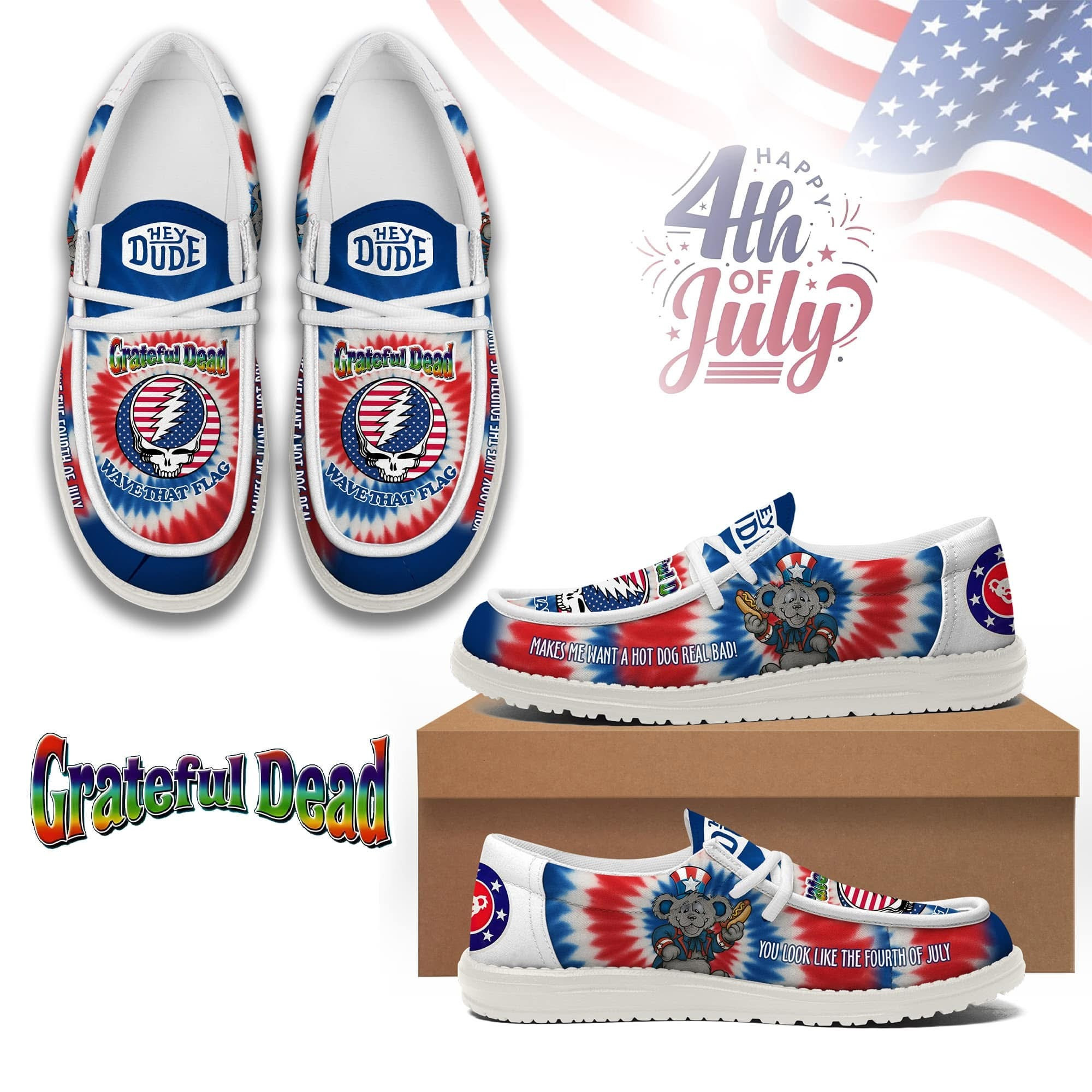 Grateful Dead Tie Dye Casual Shoes Sneakers Tour Merch Best Gifts For Rock Fans For Him