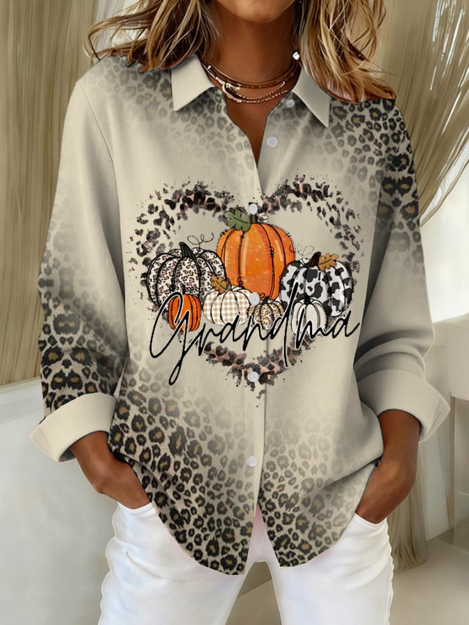 Grateful Pumpkin Button Long Sleeve Shirt Thanksgiving Apparel Presents For Autumn Lovers