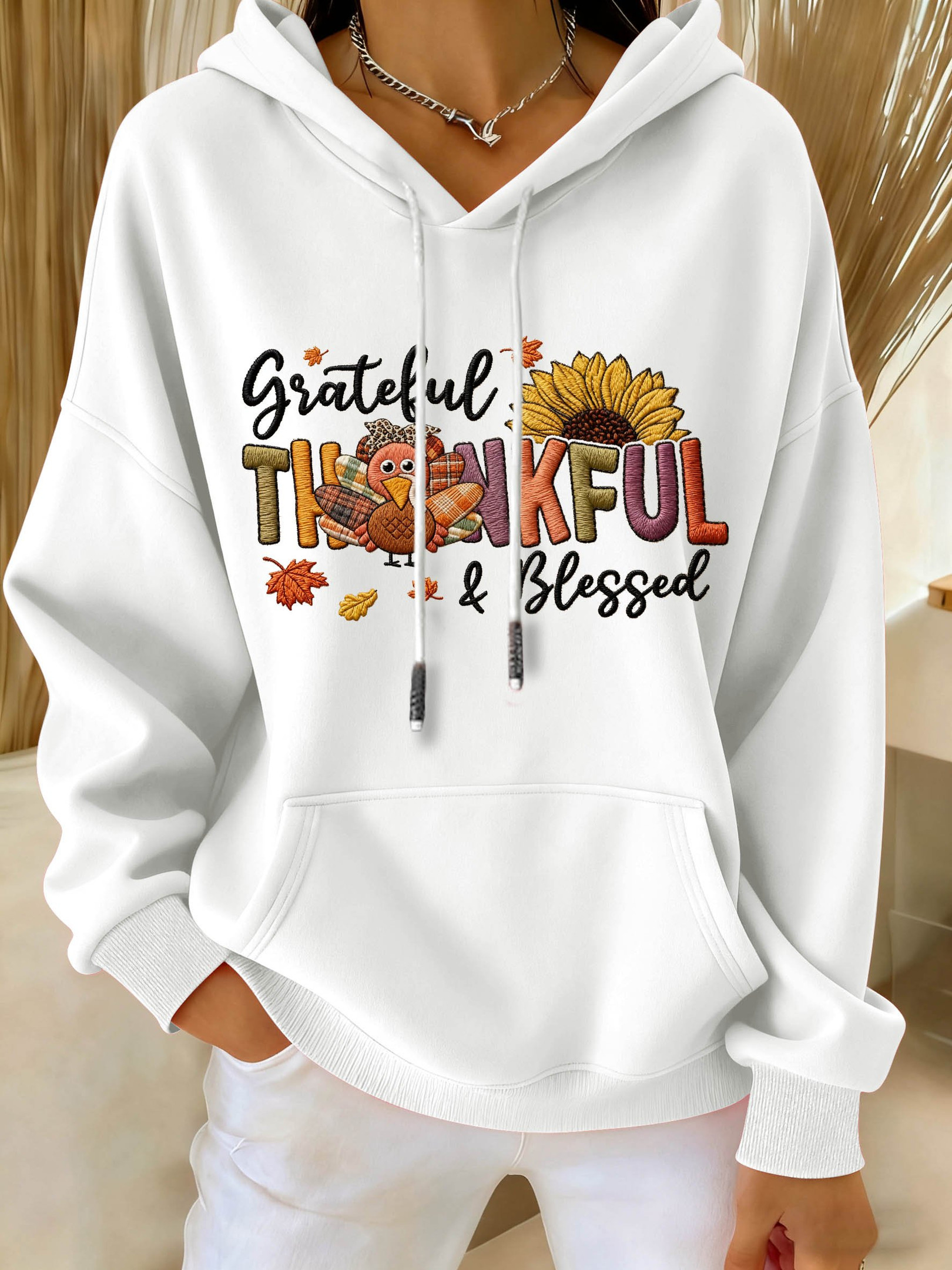 Grateful Thankful Blessed Hoodie Autumn Thanksgiving Turkey Apparel Gifts For Mother