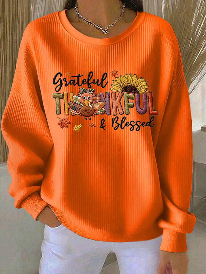 Grateful Thankful Blessed Sweatshirt Autumn Thanksgiving Turkey Apparel Gifts For Mother