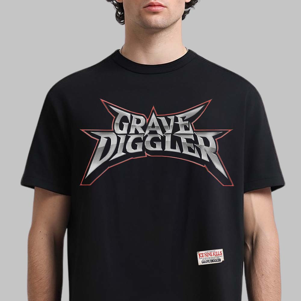 Grave Diggler Ice Nine Kills 1980 Inspired Glam Metal Band Logo T-Shirt Grave Diggler Fan Merch