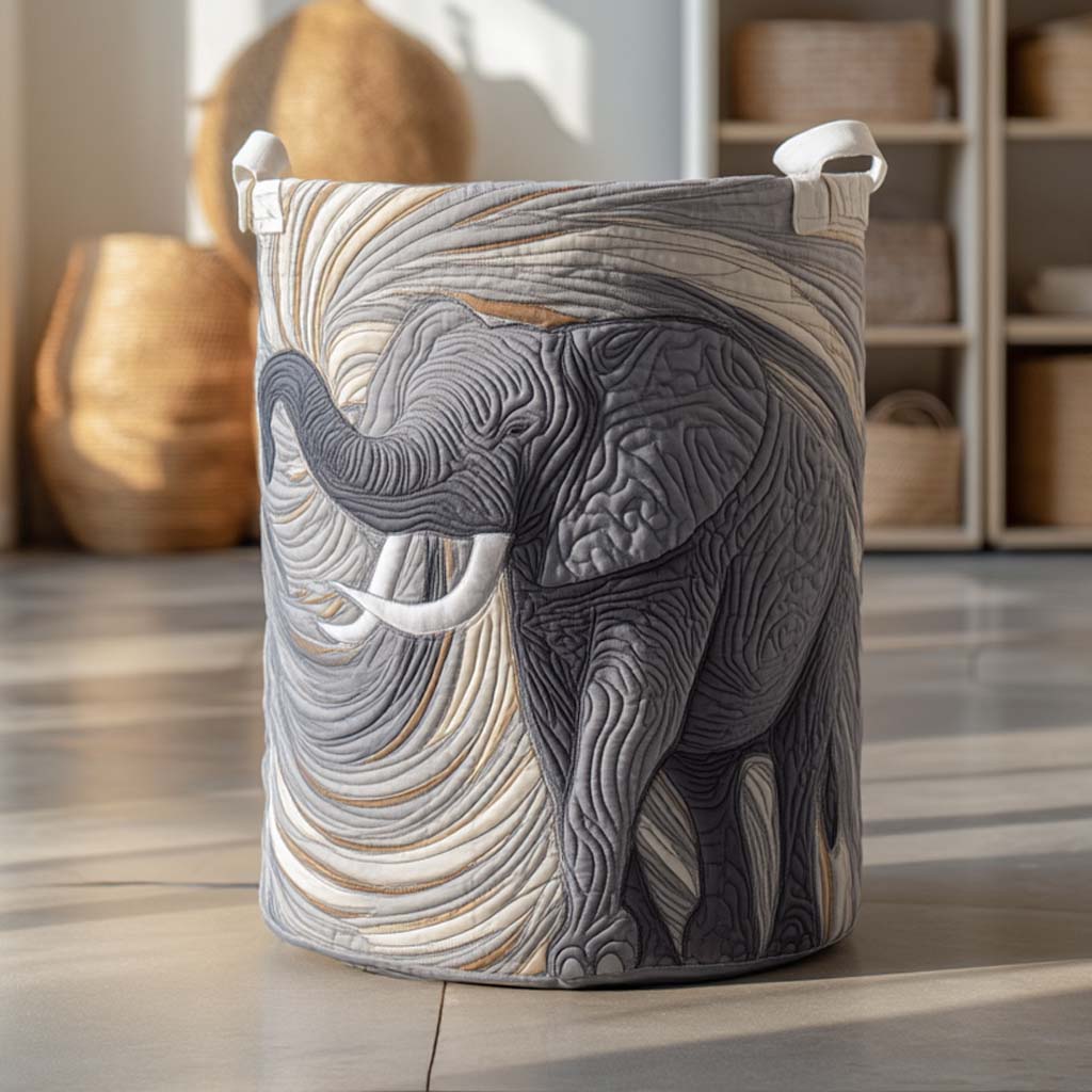 Gray Elephant Quilted Laundry Basket Thoughtful Housewarming Gift