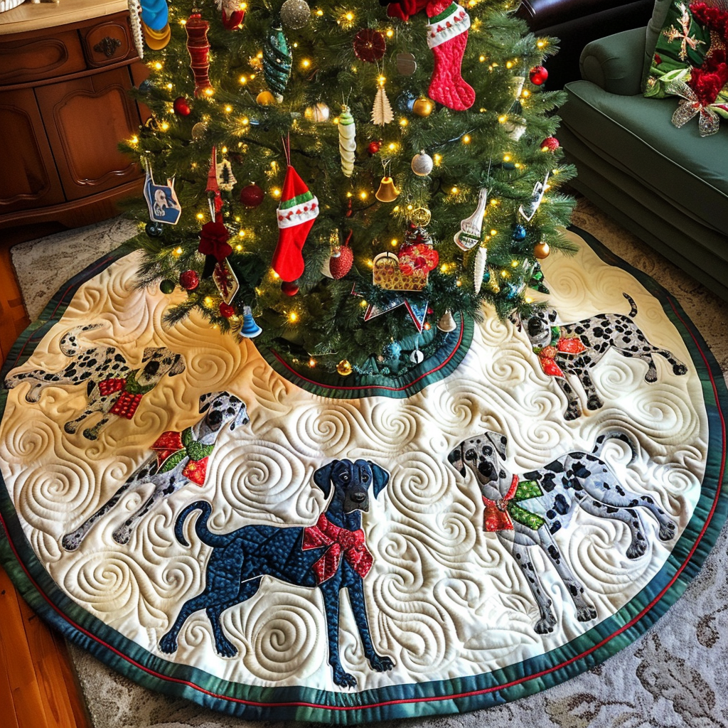 Great Dane Holiday Spirit Christmas Quilted Tree Skirt Warm and Soft Christmas Tree Skirt for Winter