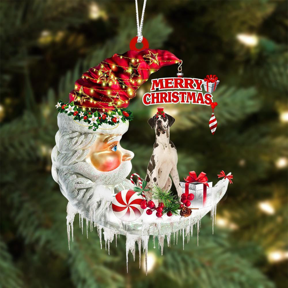 Great Dane On The Moon Merry Christmas Hanging Ornament Flat Acrylic Dog Ornament