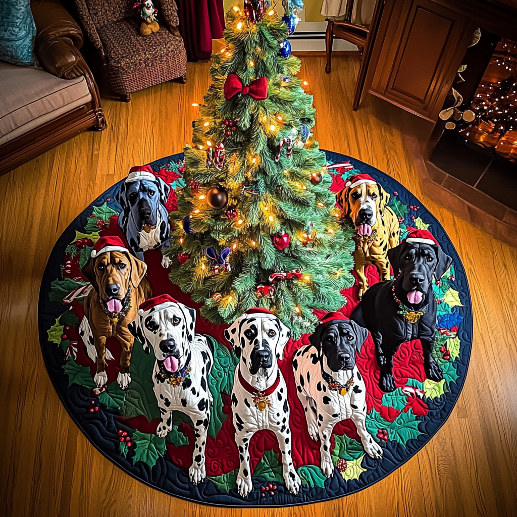 Great Dane Winter Wishes Christmas Quilted Tree Skirt Seasonal Gift Merch for Festive Homes
