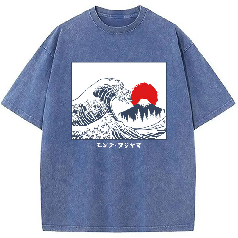Great Fuji Wave Washed T-Shirt Trendy Aesthetic Graphic Apparel Gifts For Him
