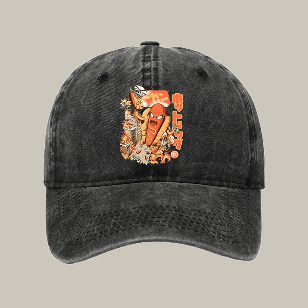Great Hot Dog Kaiju Japanese Washed Cap Funny Ball Caps Christmas Gift Ideas For Dad