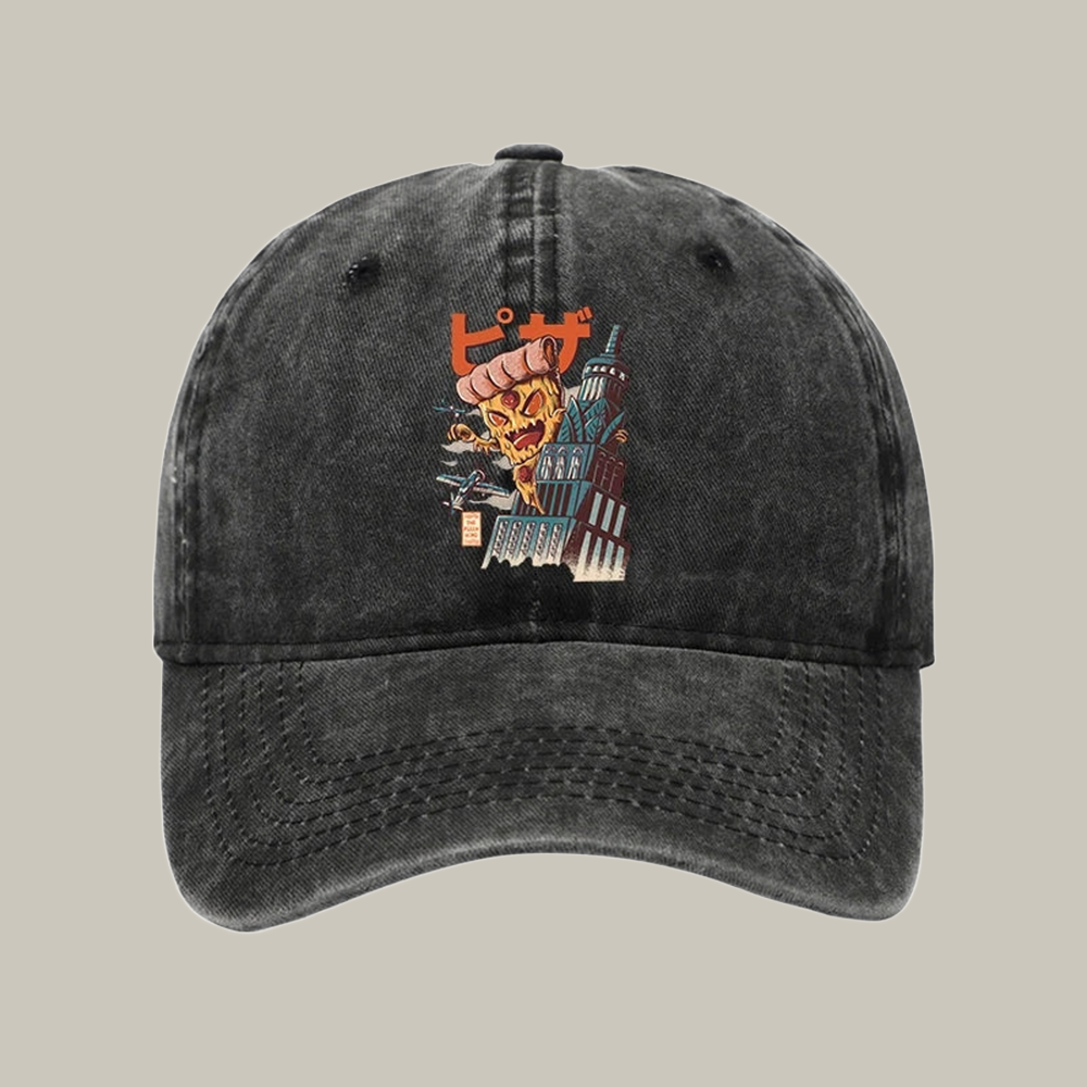 Great Pizza Kaiju Japanese Washed Cap Humorous Baseball Caps Christmas Gifts For Friends