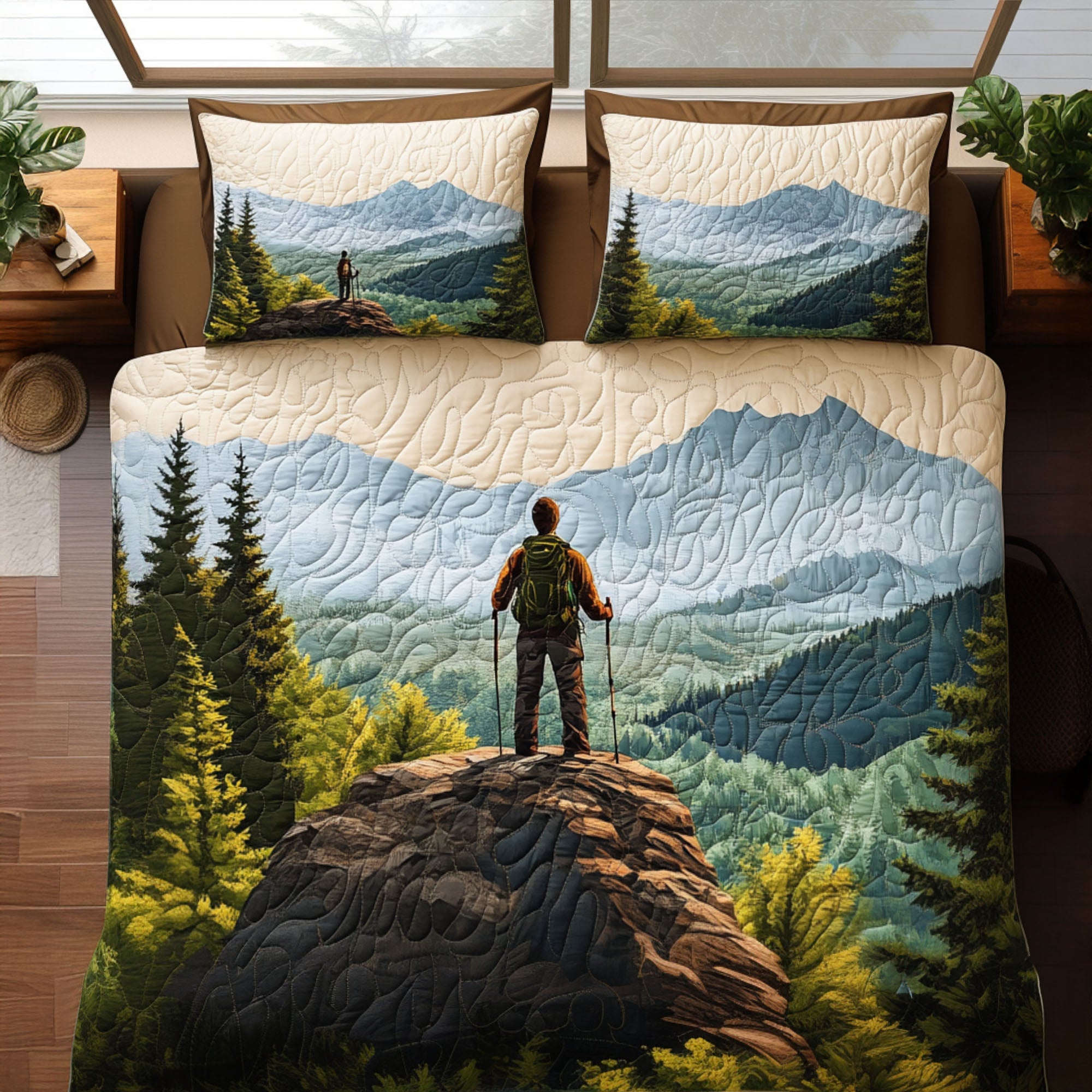 Great Smoky Wander Quilted Bedding Set Bed Decor Hiking Gifts For Her