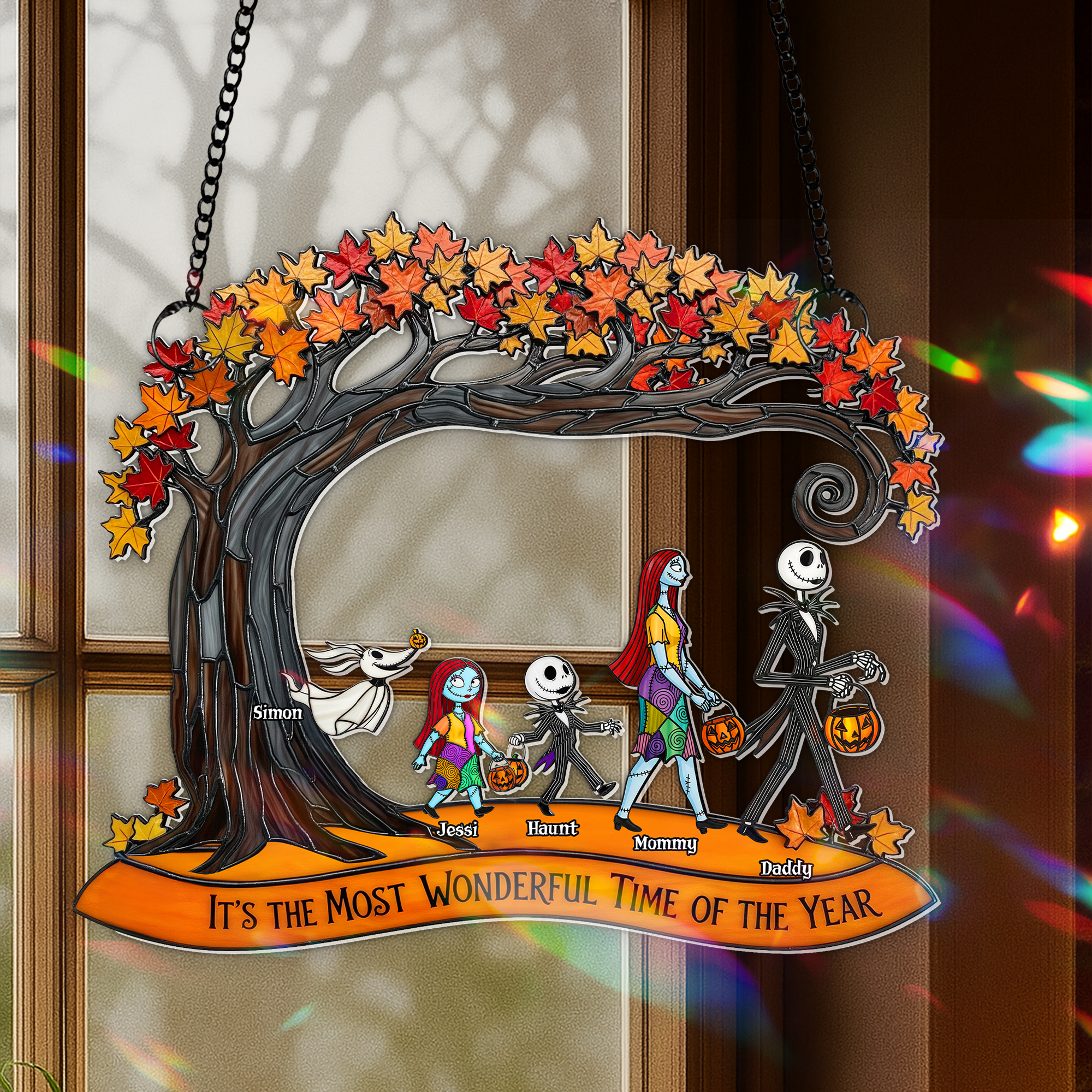 Great Time Of Spooky Family Suncatcher - Personalized Gifts For Family - Fun Holiday Ornament Gift Great Time Of Spooky Family Suncatcher - Personalized Gifts For Family - Fun Holiday Ornament Gift