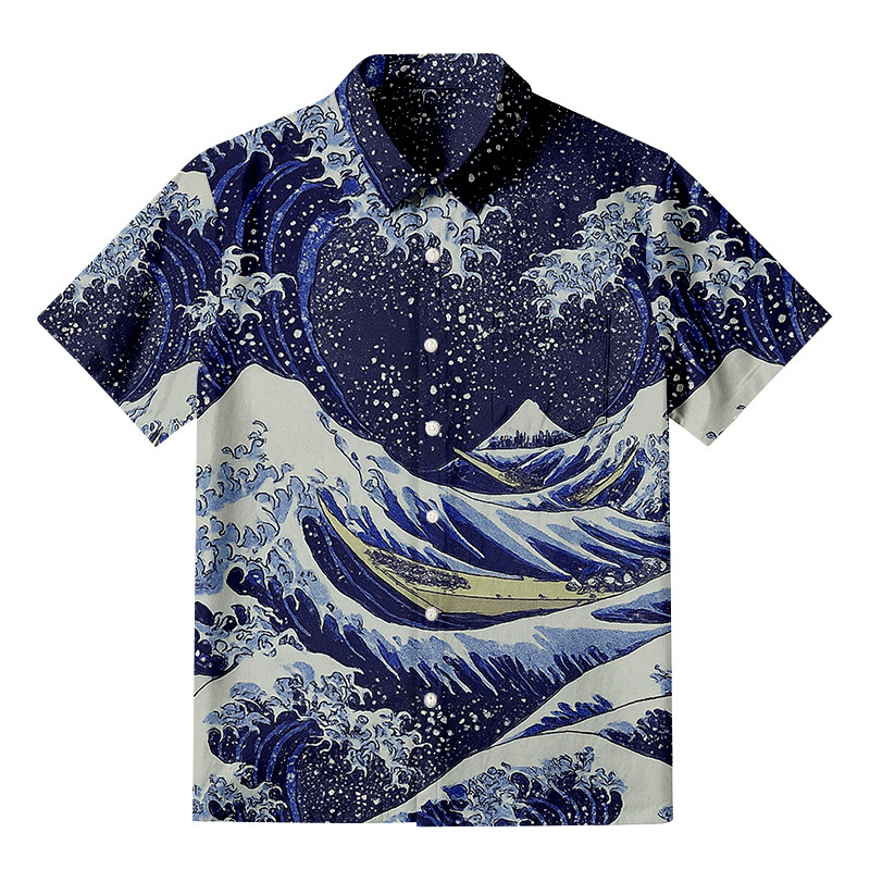 Great Wave Button Up Shirt Traditional Japanese Patterns Great Waves Shirt Gift Ideas