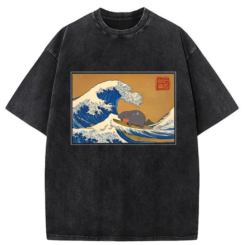 Great Wave Off Moo Deng Washed T-Shirt Funny Quote Unisex Shirt Gifts For Brother